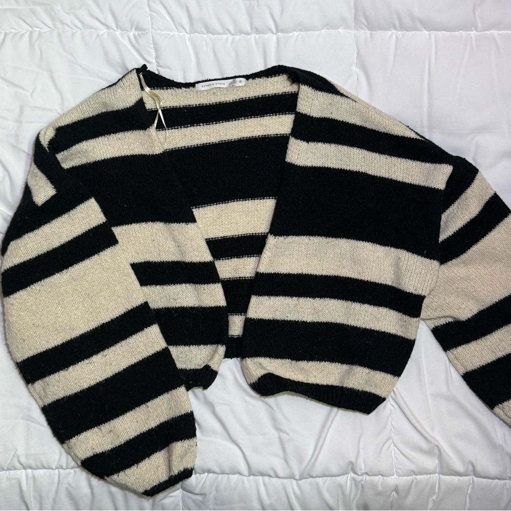 Altar'd State Black and Cream Striped Cardigan
